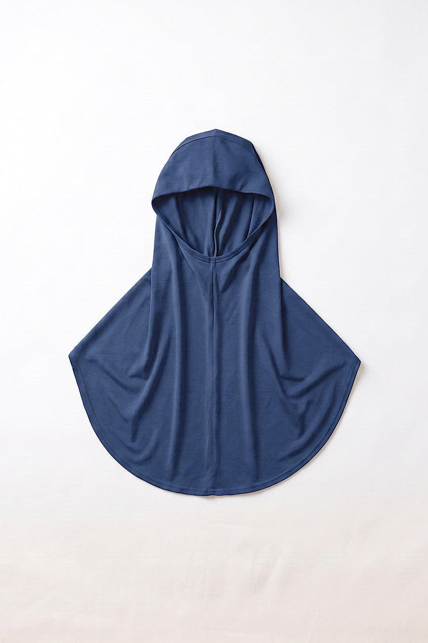 Navy adult full coverage hijab under cap, second view