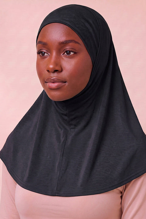 Black adult full coverage hijab under cap