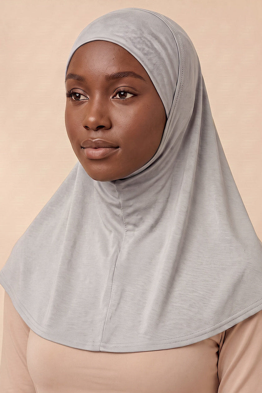 Cloud grey adult full coverage hijab under cap