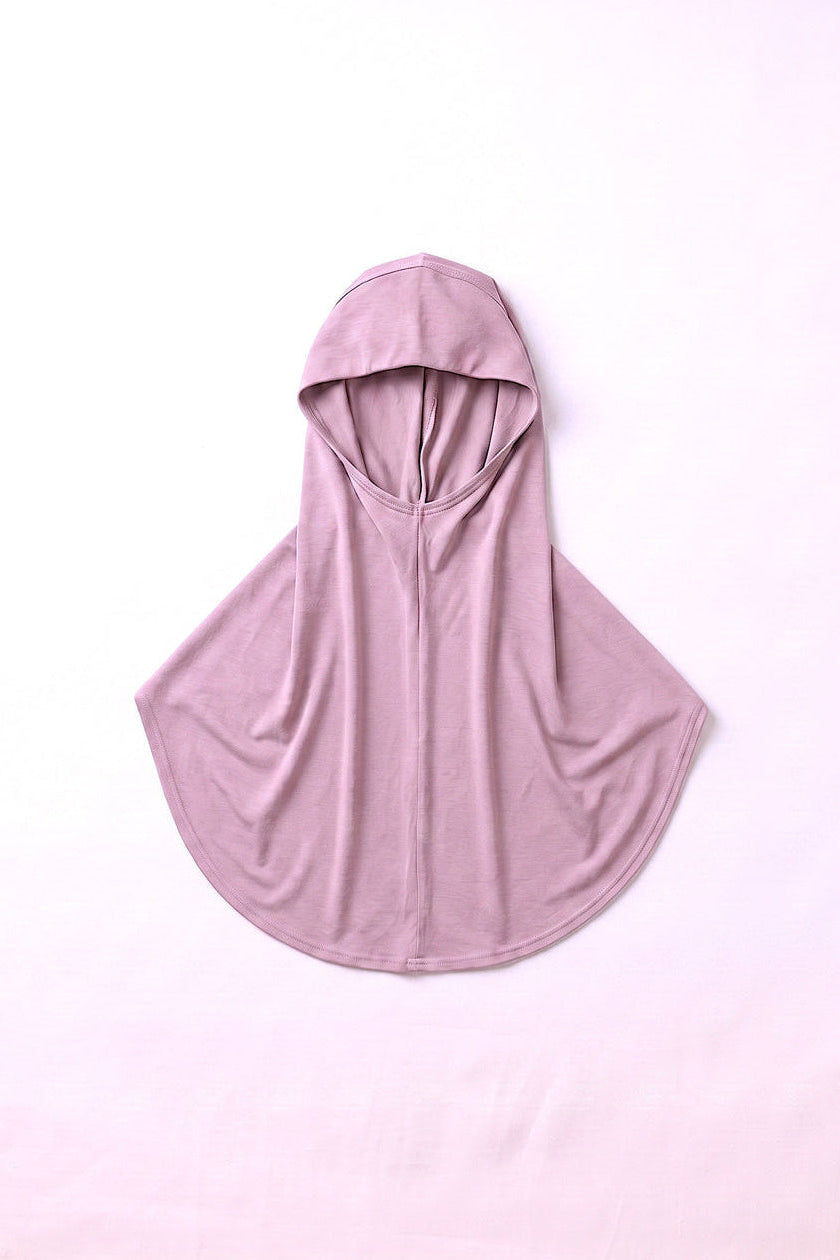 Mauve adult full coverage hijab under cap, second view