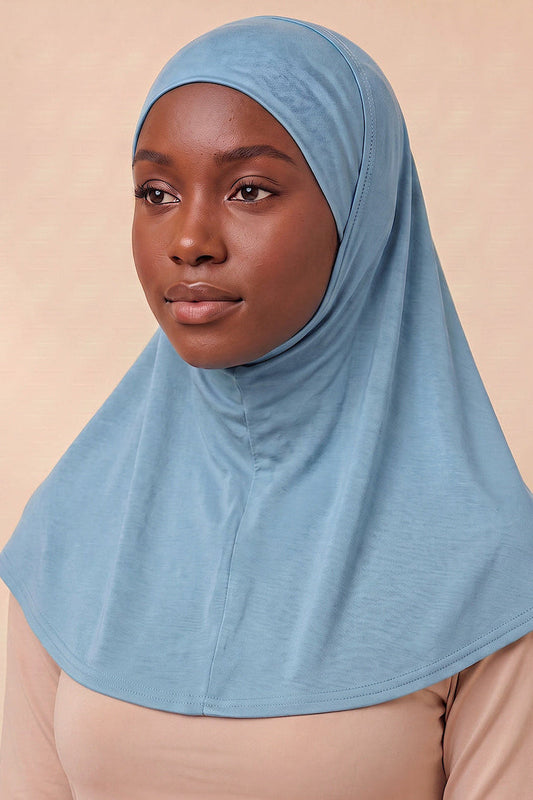 Sky blue adult full coverage hijab under cap