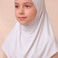 White children's full coverage hijab under cap