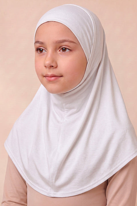 White children's full coverage hijab under cap