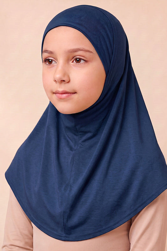 Navy children's full coverage hijab under cap