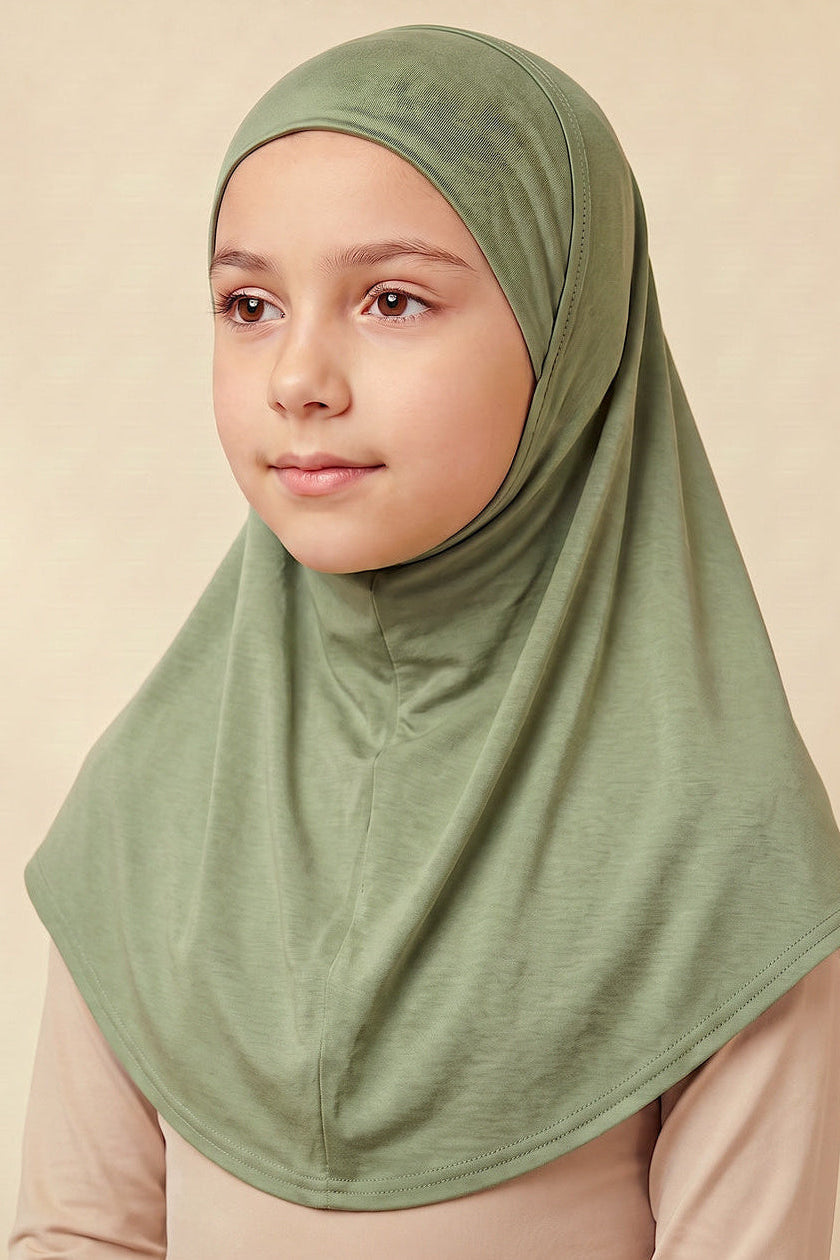 Desert sage children's full coverage hijab under cap