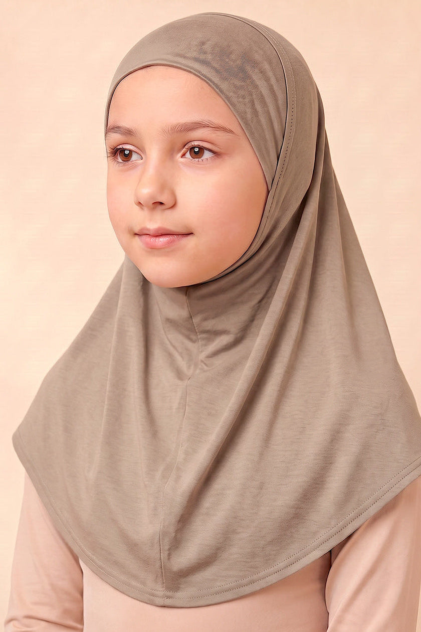 Mocha children's full coverage hijab under cap