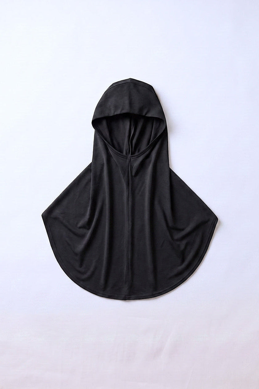 Black children's full coverage hijab under cap, second view