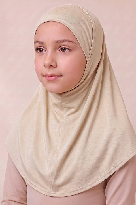 Cream children's full coverage hijab under cap
