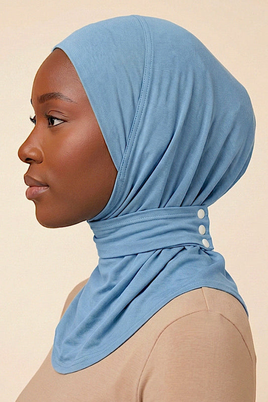 Sky blue adult snap hijab under cap