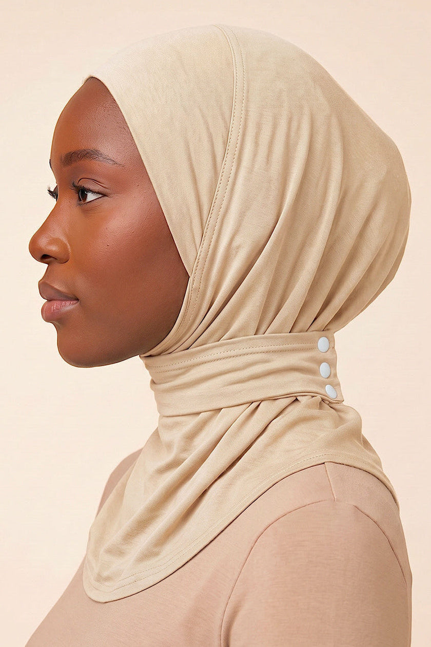 Cream adult snap hijab under cap