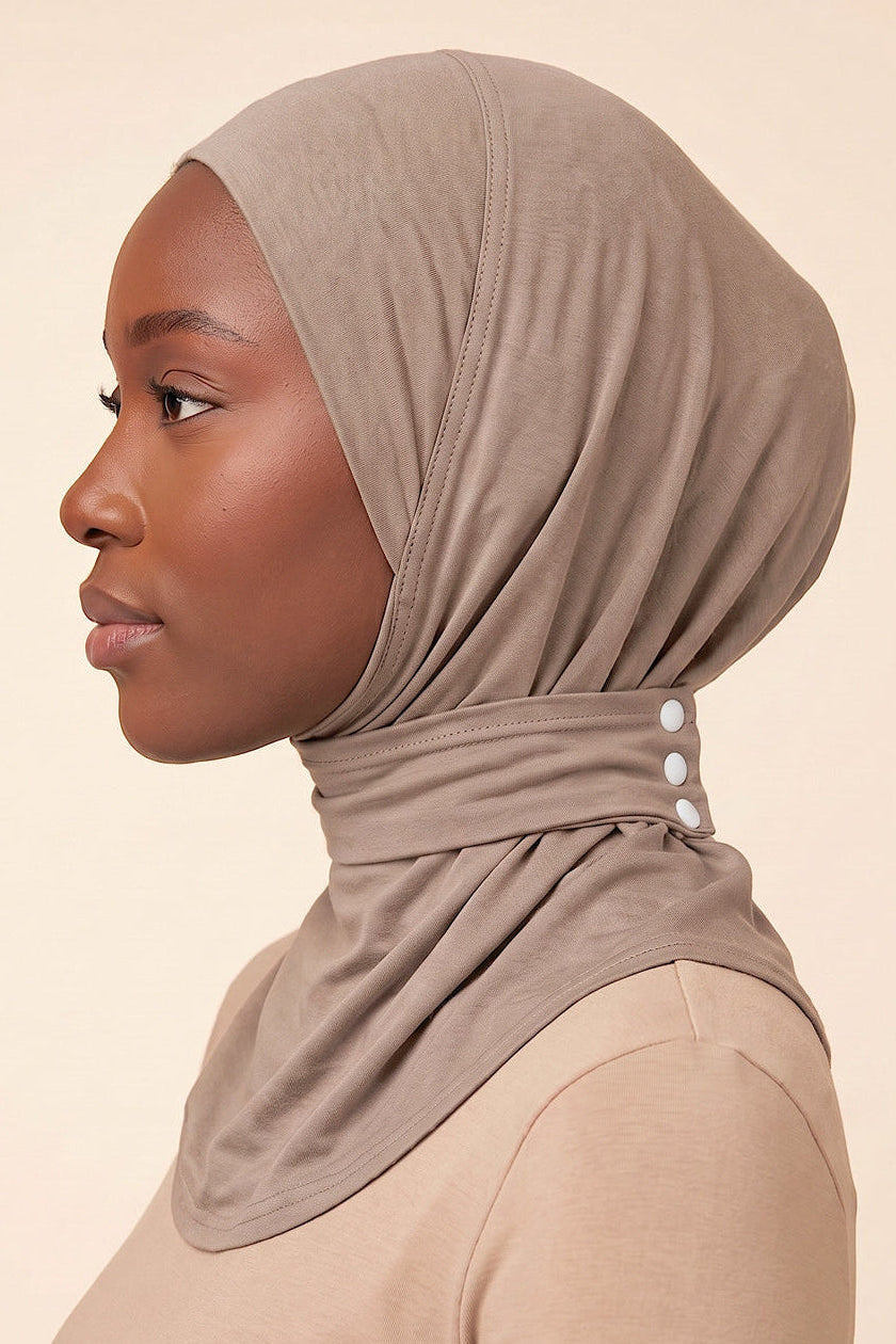 Mocha adult snap hijab under cap