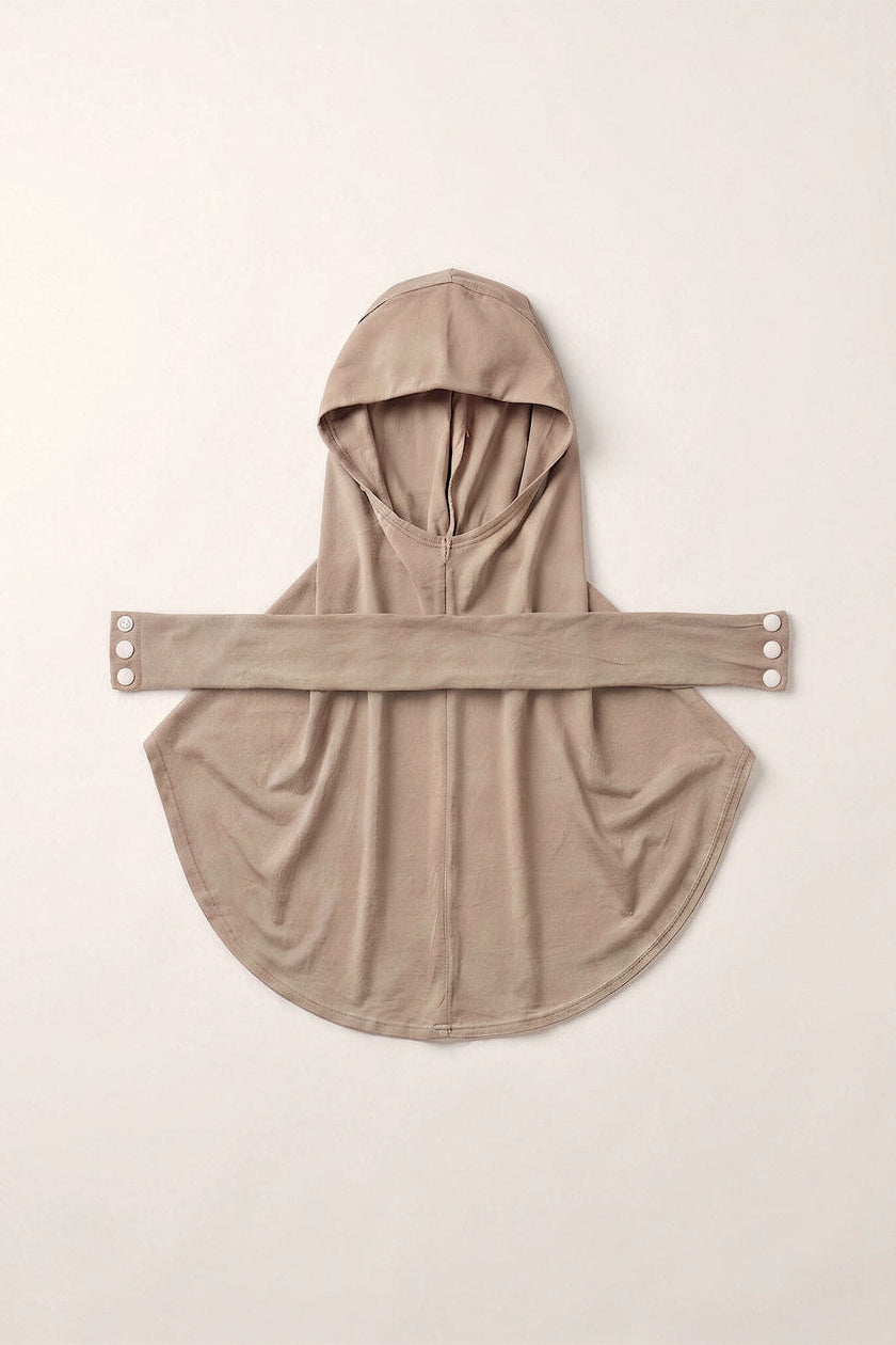 Mocha adult snap hijab under cap, second view