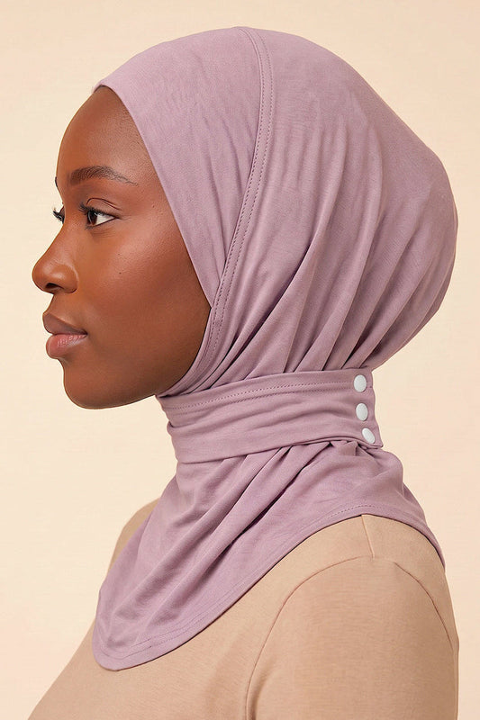 Mauve adult snap hijab under cap