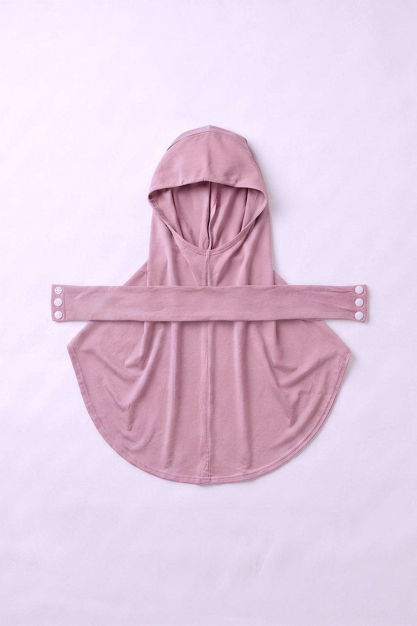 Mauve adult snap hijab under cap, second view