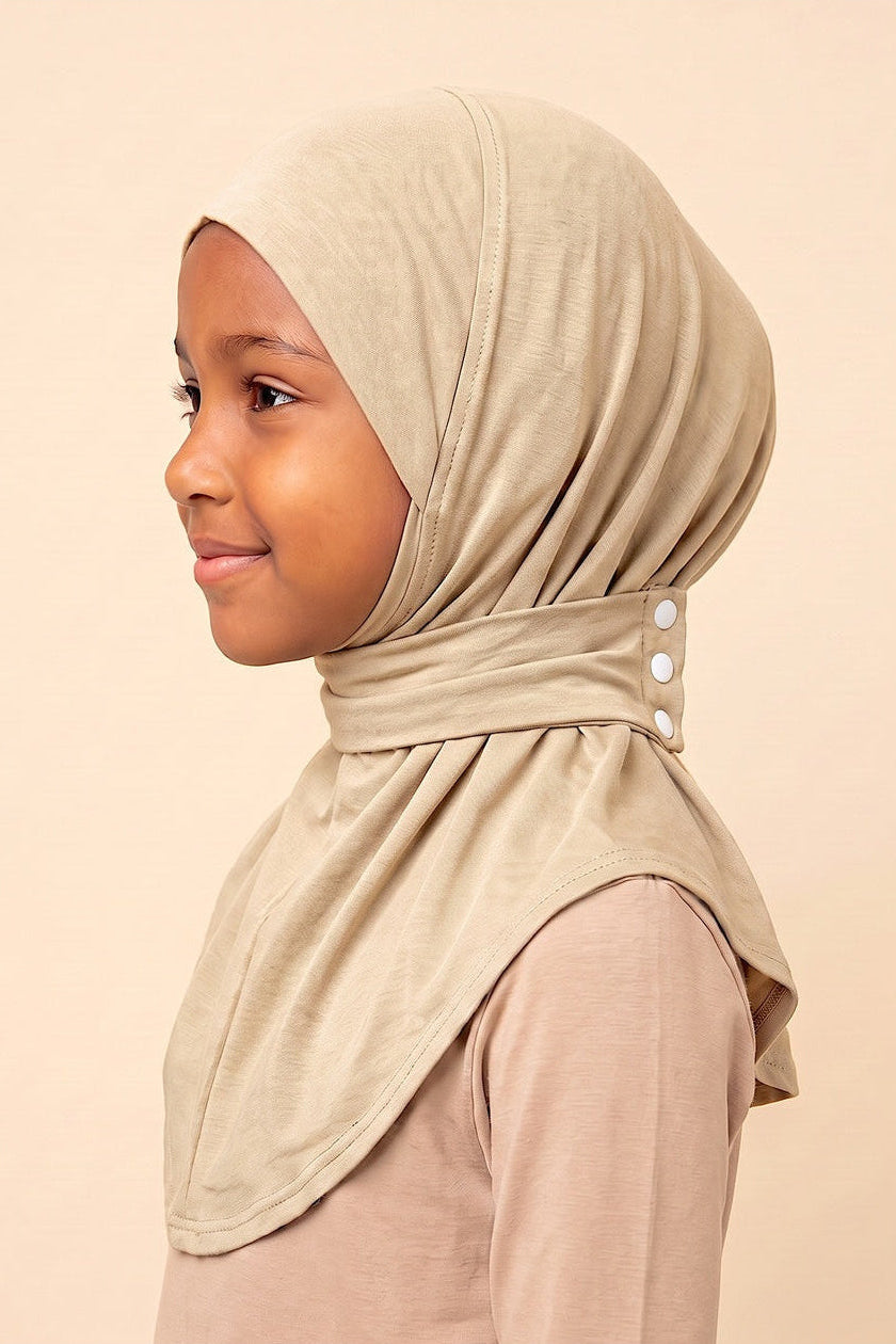 Sand children's snap hijab under cap