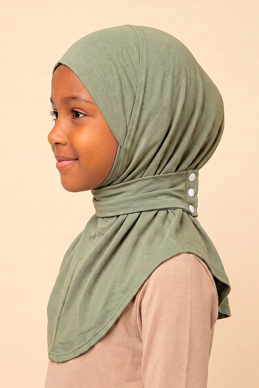 Desert sage children's snap hijab under cap