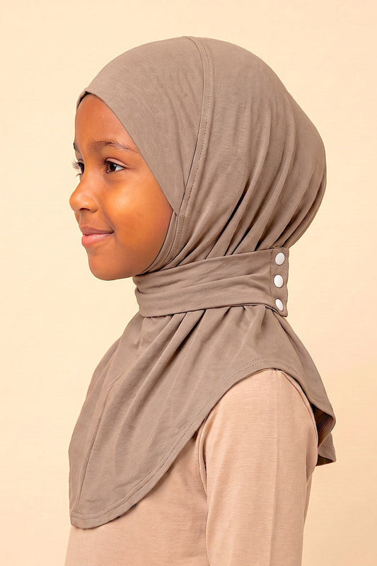 Mocha children's snap hijab under cap