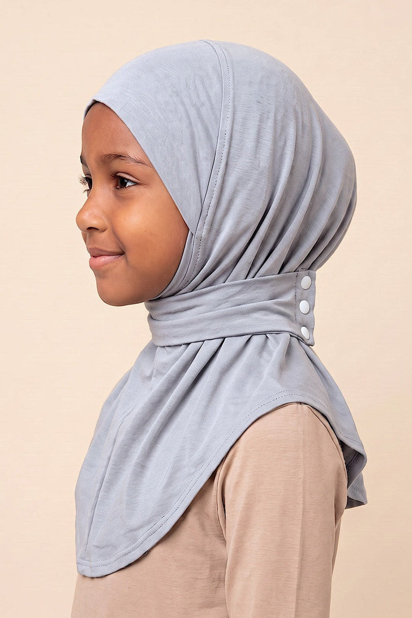 Cloud grey children's snap hijab under cap