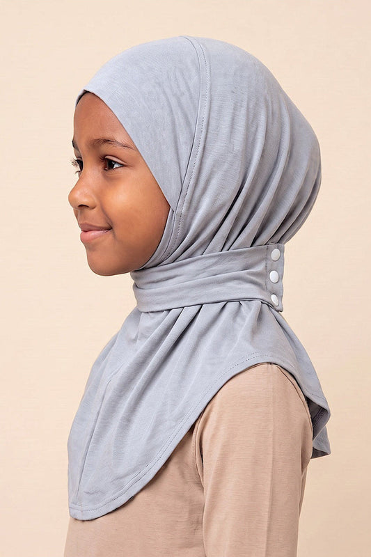 Cloud grey children's snap hijab under cap