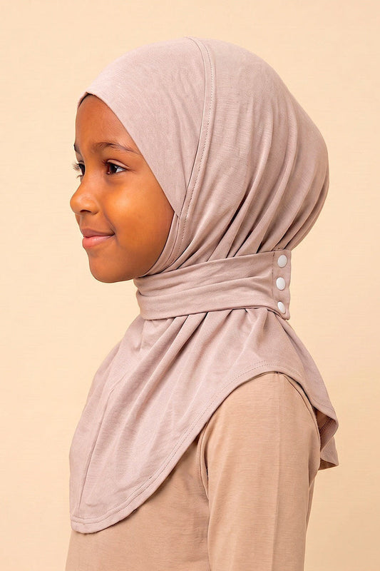 Blush children's snap hijab under cap