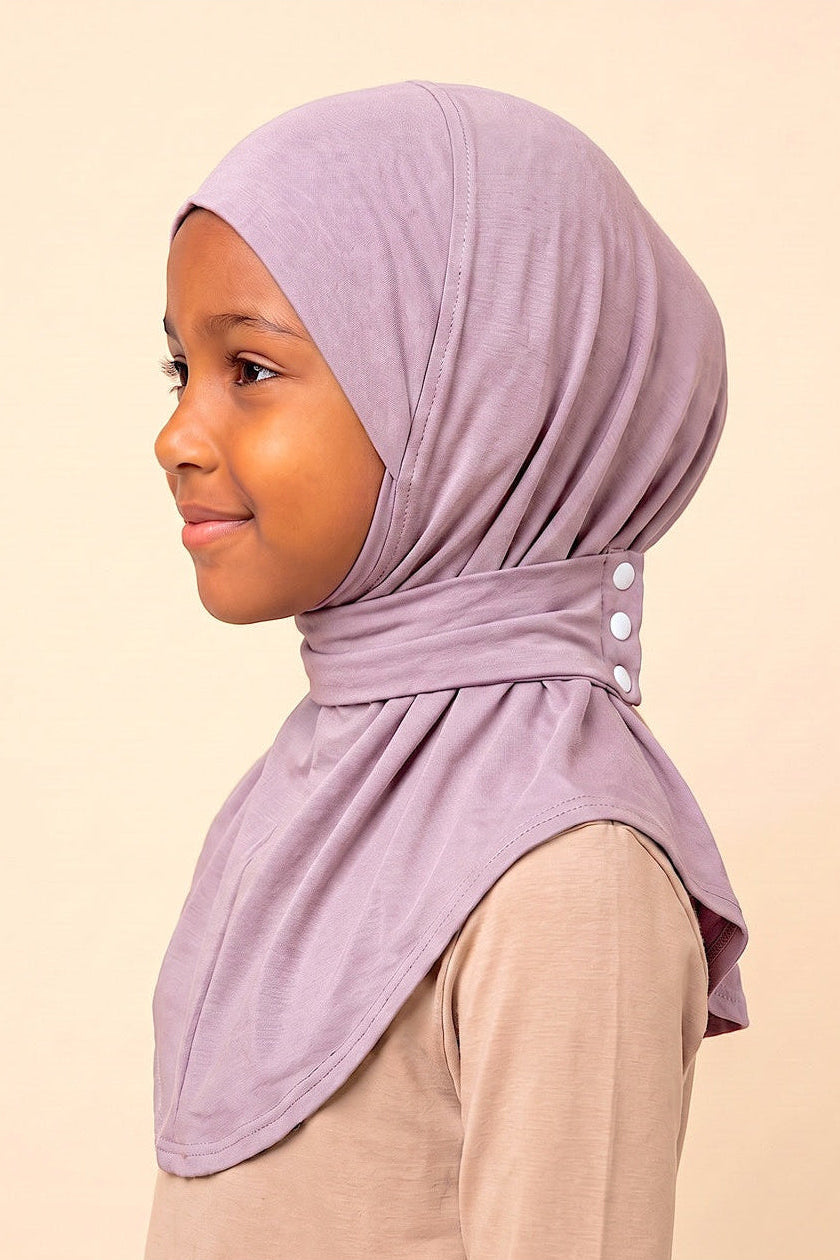Mauve children's snap hijab under cap