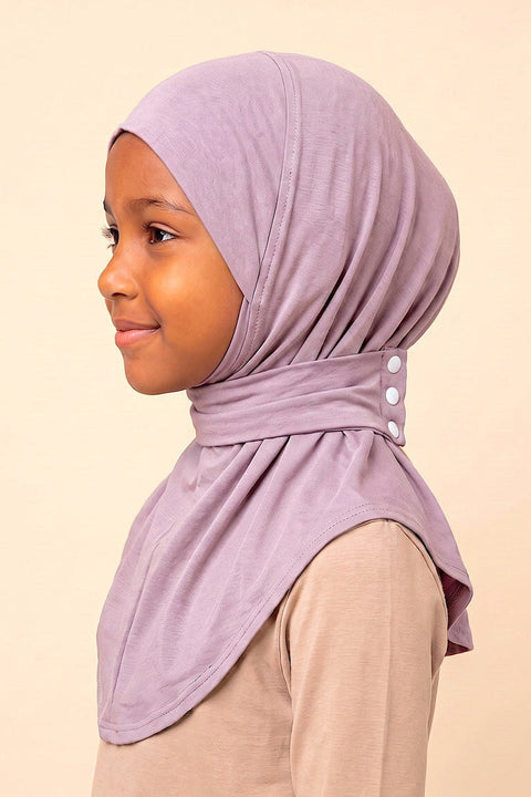 Mauve children's snap hijab under cap