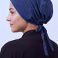 Navy tie back hijab under cap