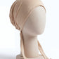 Sand tie back hijab under cap, second view