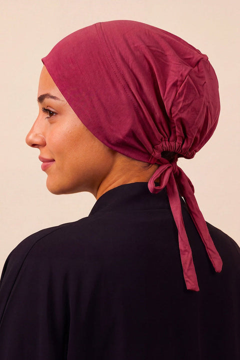 Mulberry tie back hijab under cap