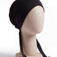 Black tie back hijab under cap, second view