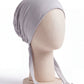Cloud grey tie back hijab under cap, second view
