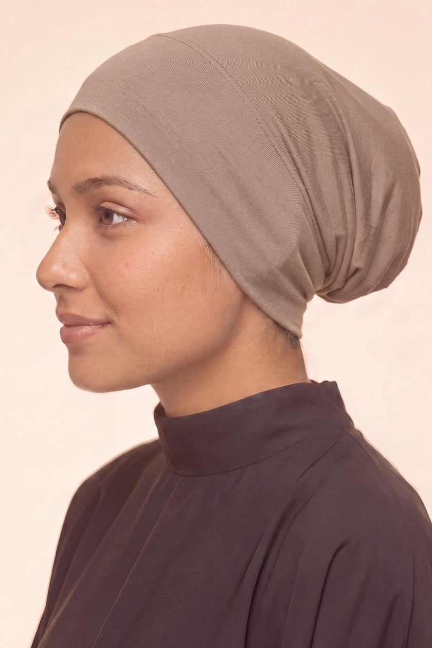 Mocha tube hijab under cap