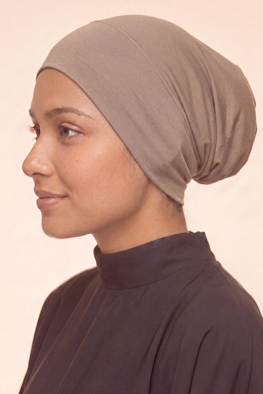Mocha tube hijab under cap