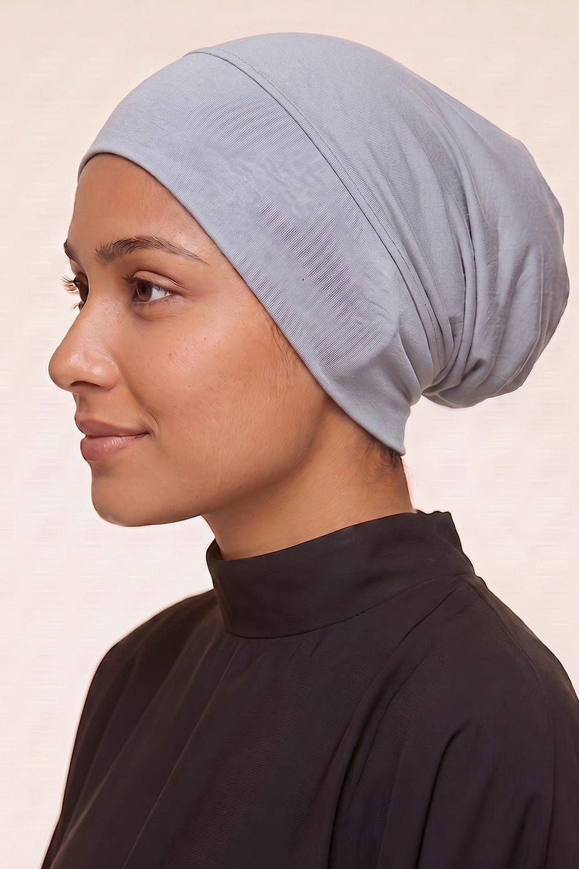 Cloud grey tube hijab under cap