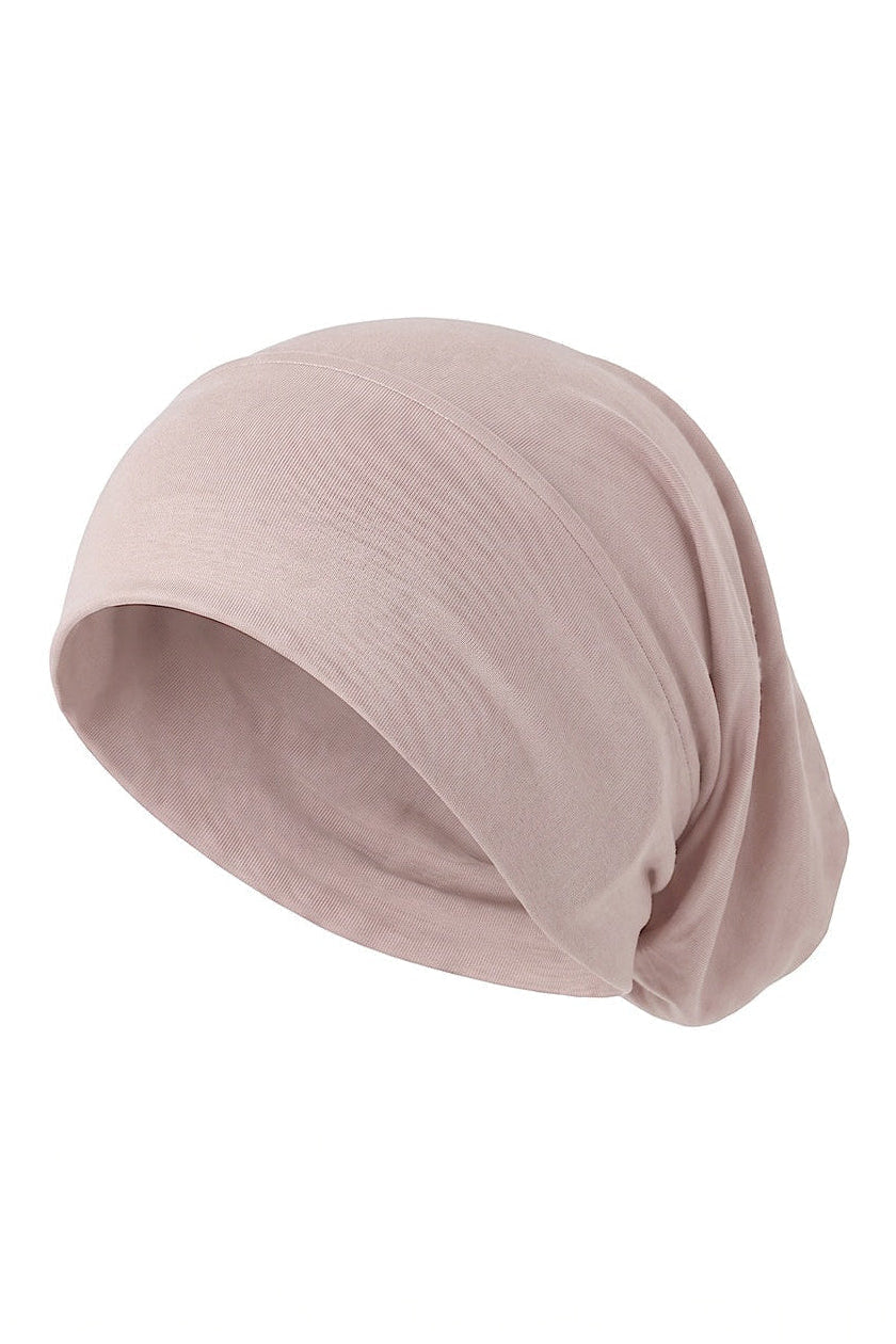 Blush tube hijab under cap, second view