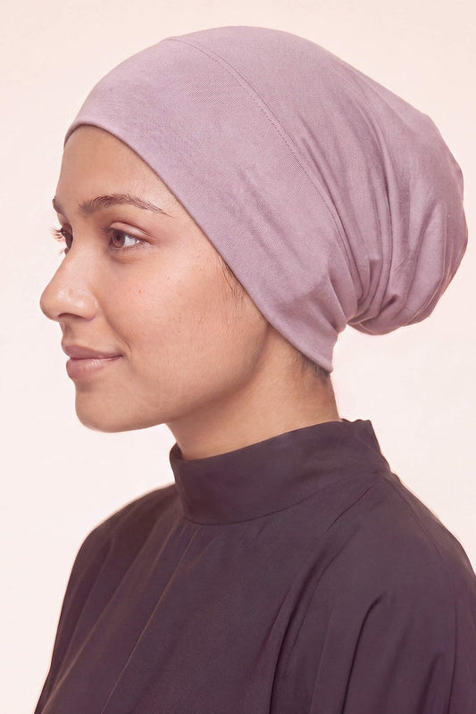 Mauve tube hijab under cap