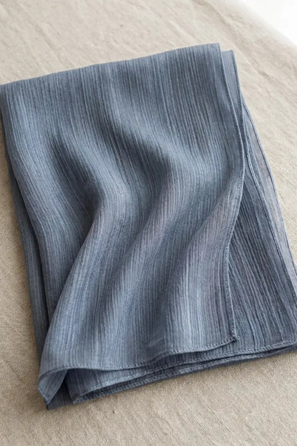 Slate blue grey crinkle textured modal hijab, 190 x 85cm