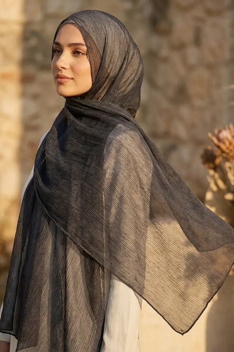 Charcoal Black Crinkle Edition Thai Modal hijab by Al Emira
