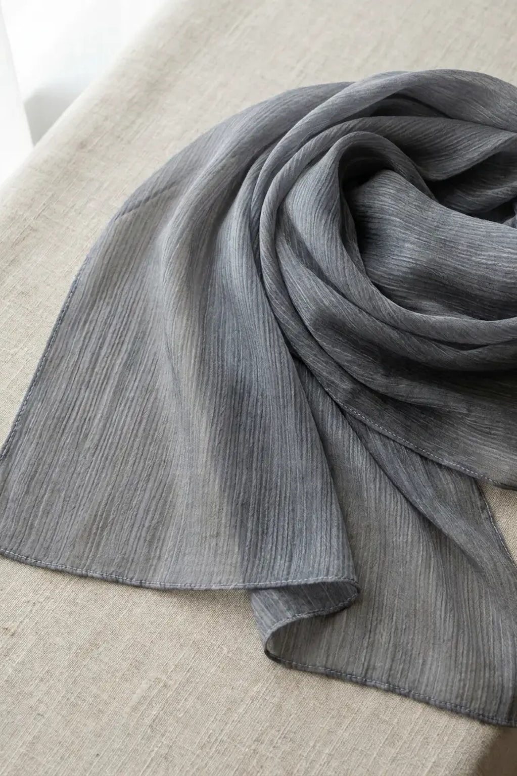 Steel grey crinkle textured modal hijab, 190 x 85cm