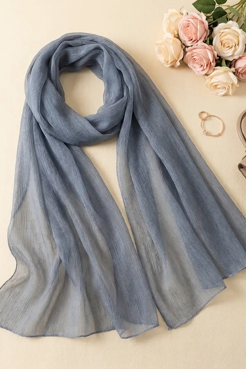 Slate Blue Grey Crinkle Edition hijab, side view