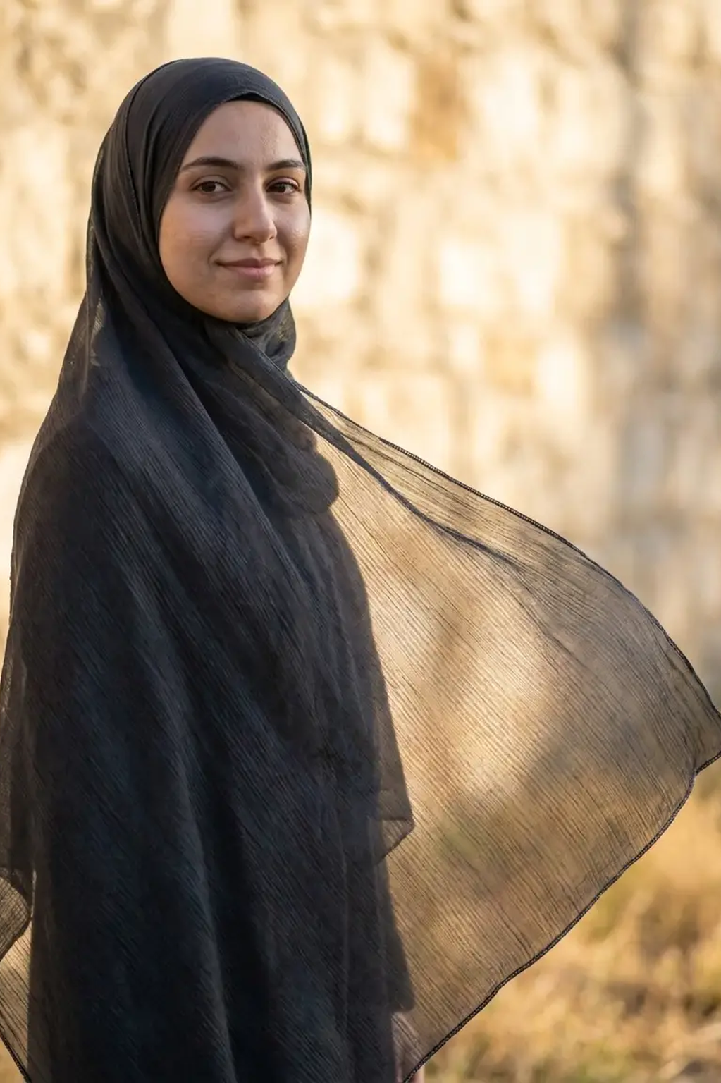 Charcoal black crinkle textured modal hijab, 190 x 85cm
