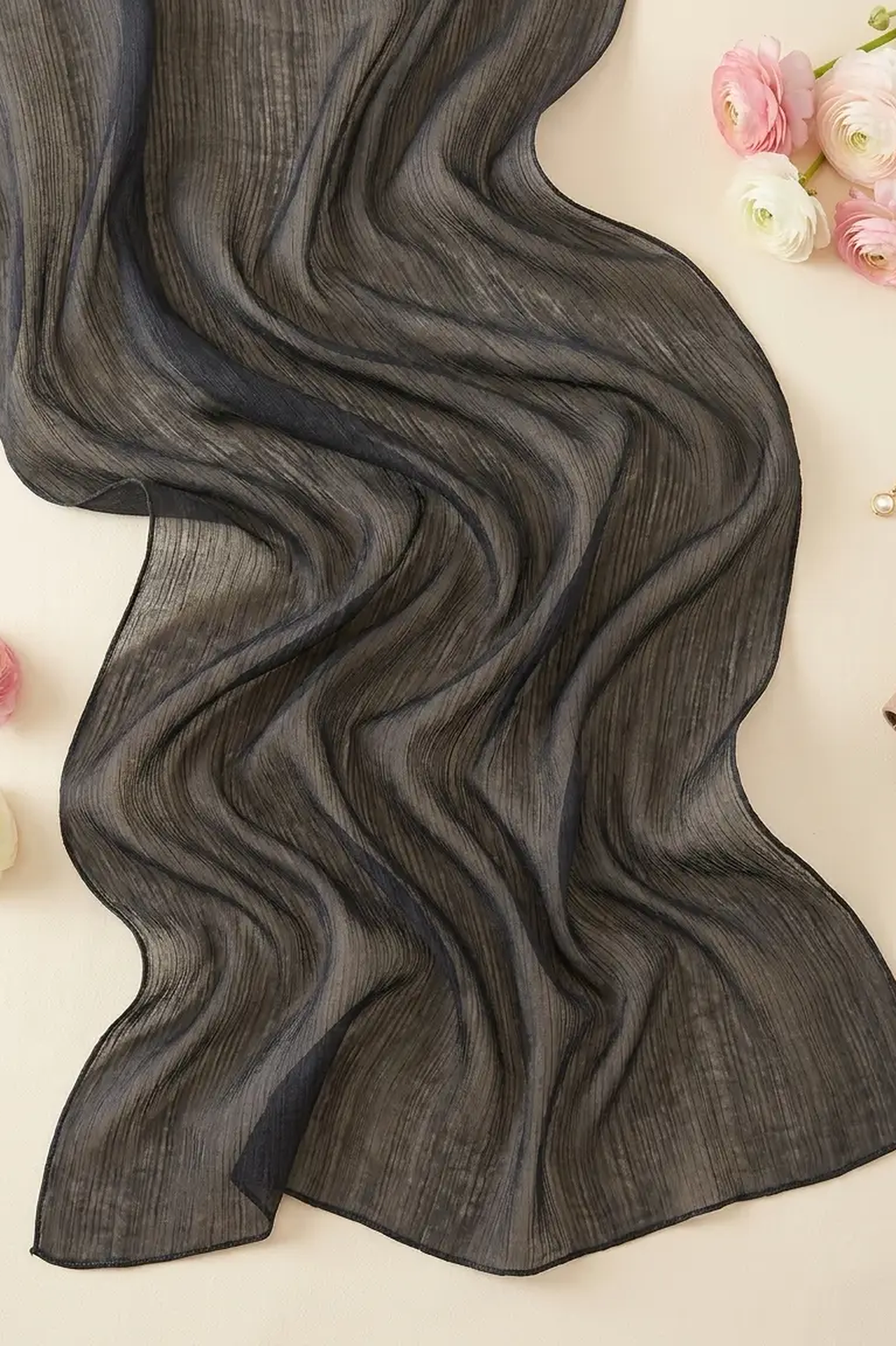 Another view of the Charcoal Black Crinkle Edition hijab