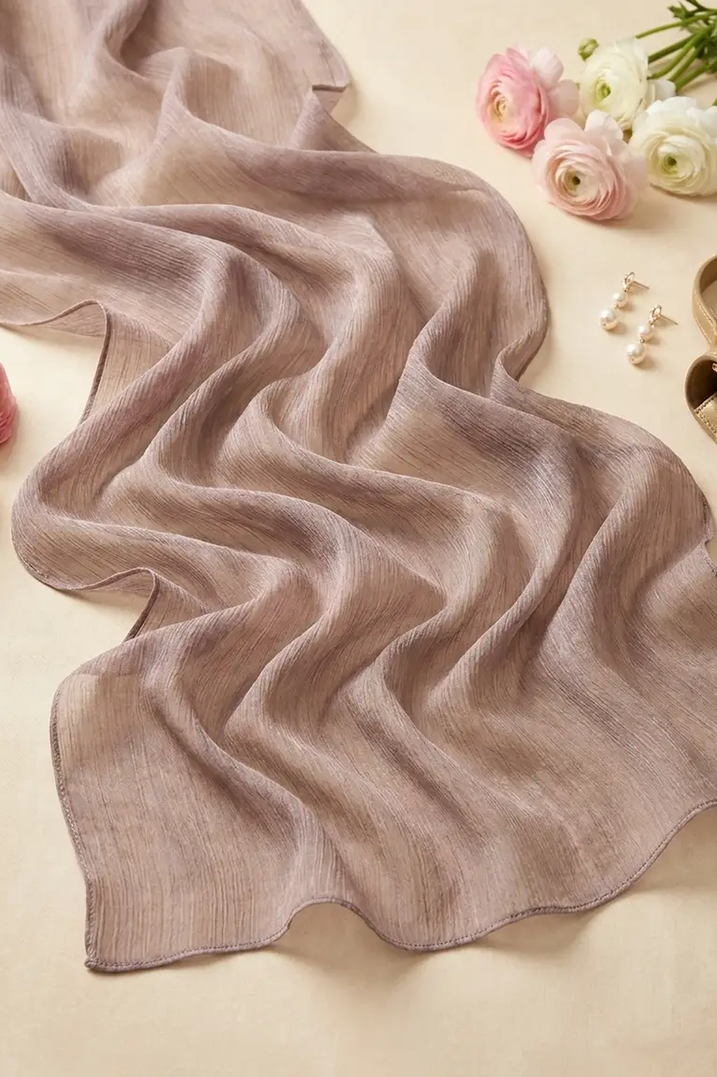 Dusky pink-brown crinkle textured modal hijab, 190 x 85cm