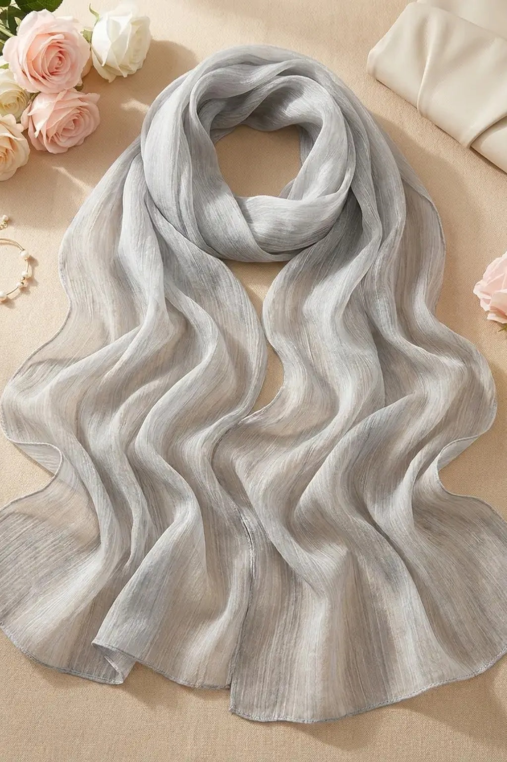 Silver grey crinkle textured modal hijab, 190 x 85cm