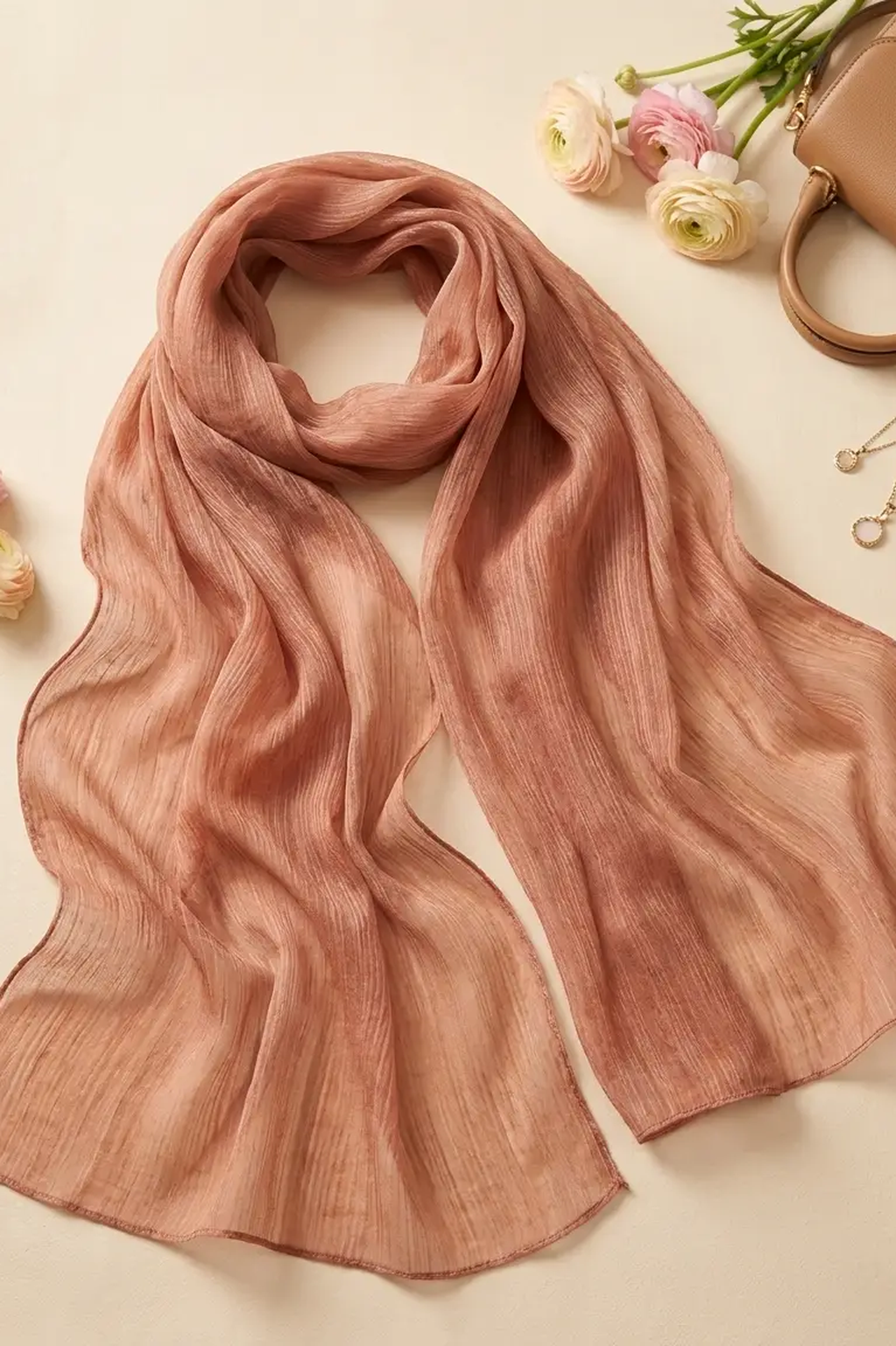Terracotta burnt orange crinkle textured modal hijab, 190 x 85cm