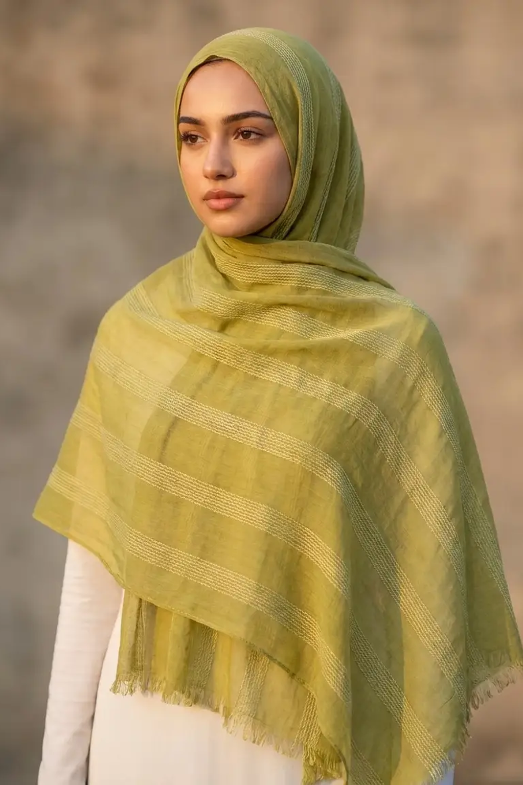 Chartreuse Olive Dobby Edition Thai Modal hijab by Al Emira