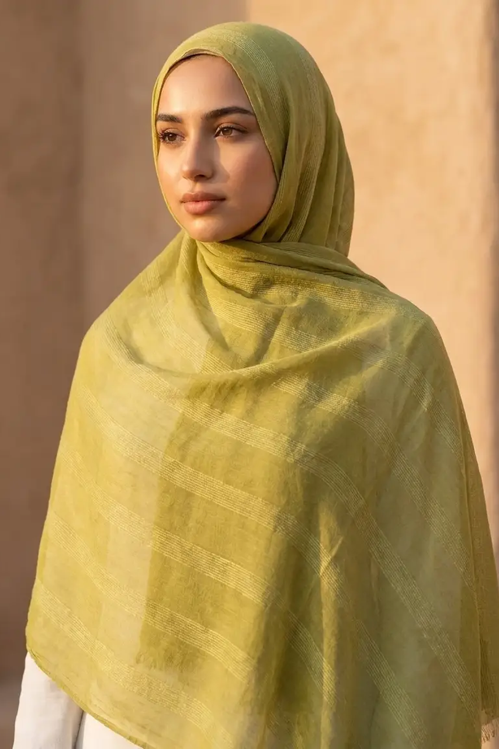 Chartreuse olive dobby textured modal hijab, 190 x 85cm