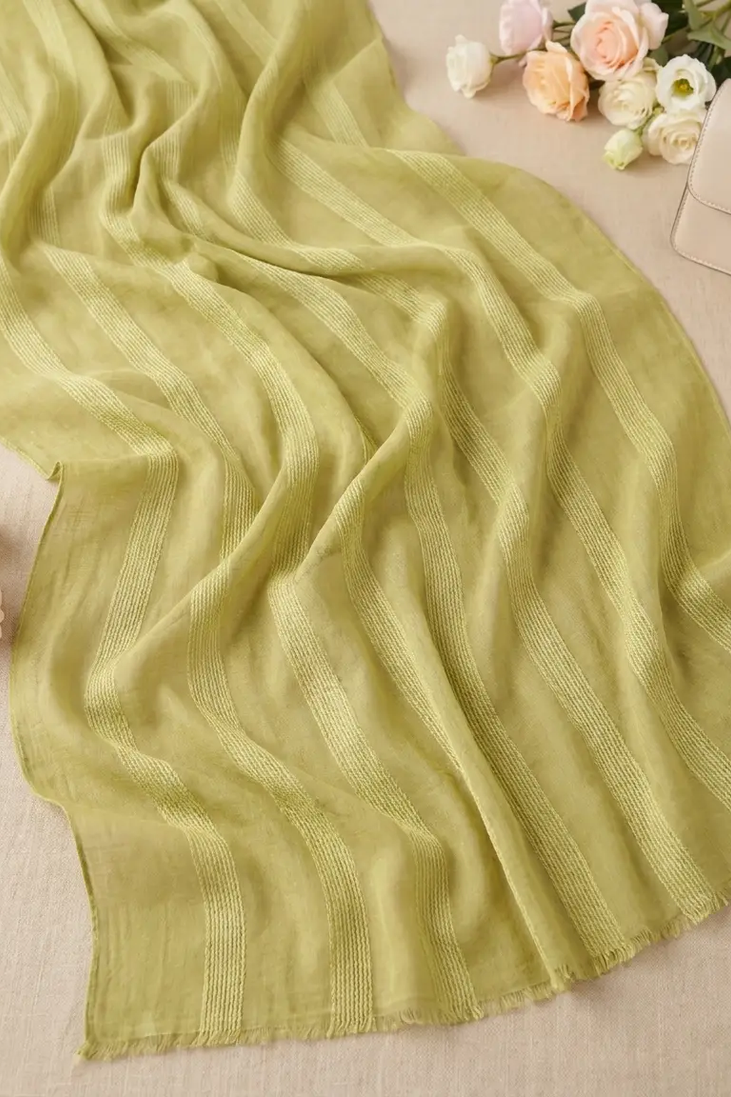 Another view of the Chartreuse Olive Dobby Edition hijab
