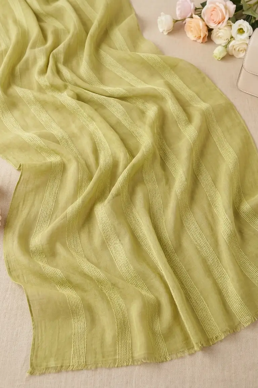 Another view of the Chartreuse Olive Dobby Edition hijab
