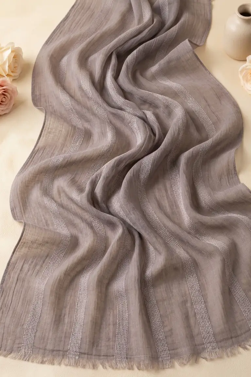 Taupe grey dobby textured modal hijab, 190 x 85cm
